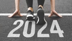Person at starting line that reads "2024"