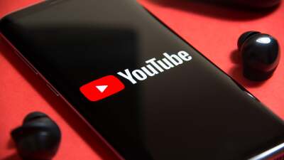 Cell phone with YouTube logo on it 