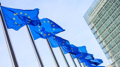 EU flags in front of building 