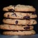 Close-up of a stack of chocolate chip cookies.