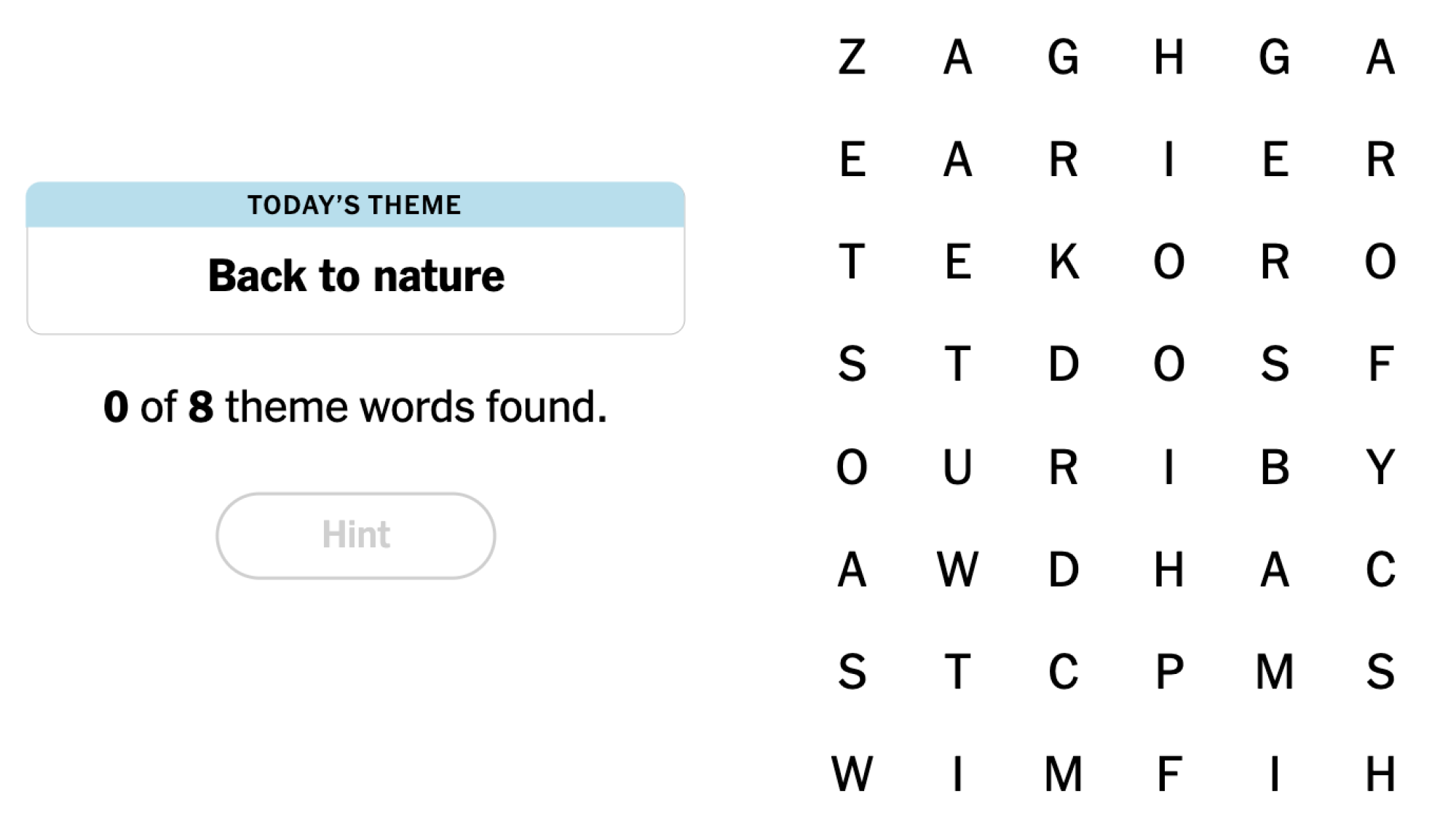 NYT Strands board for August 9, 2024: Back to nature.