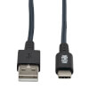 重型USB- a转USB- c电缆，USB 2.0，超高分子量聚乙烯和芳纶纤维，(M/M)，灰色，6英尺(1.83米