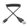USB 2.0 A到Micro-B线圈电缆(M/M)， 6 ft. (1.83 M) U050-006-COIL